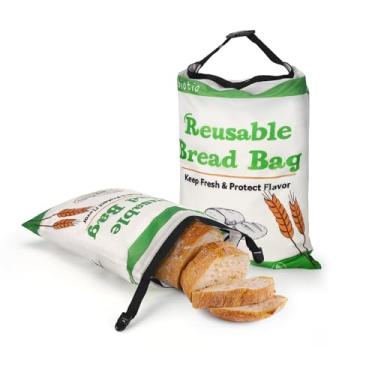 Imagem de iobiotio Pacote com 2 sacos de pão reutilizáveis com zíper e clipe, sacos de pão extra grandes para manter frescos, armazenamento seguro no freezer para pão caseiro, recipiente de alimentos