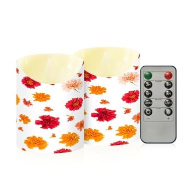 Imagem de Wassud Flores de calêndula velas sem chama com controle remoto, velas realistas cintilantes com temporizador, velas decorativas para Natal, casamento, festa, decoração de casa pequenas