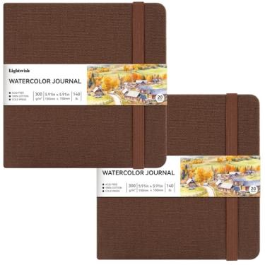Imagem de Caderno de papel prensado a frio 100% algodão, bloco de mídia misto para diário de aquarela, 20 folhas, 40 páginas cada pacote | 300 g/m2 (63,5 kg) | Capa de linho e algodão para artistas 15 x 15 cm