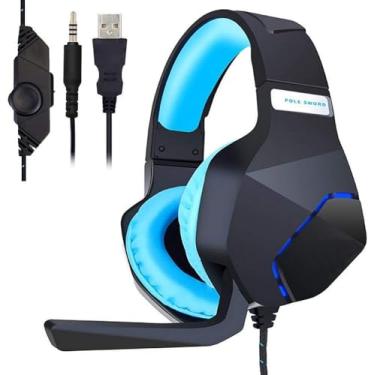 Imagem de TaiCy Fone de ouvido para jogos, com microfone USB para jogos, para PS4, PC, Mac, drivers dinâmicos de 50 mm, conector de áudio de 3,5 mm.