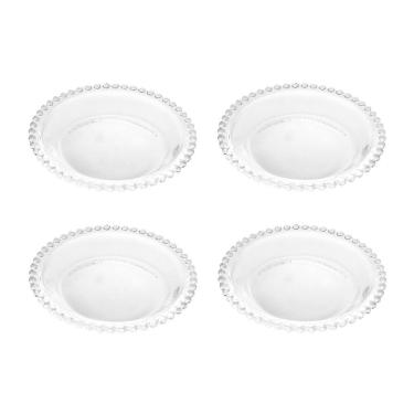 Imagem de Cj 4 Pratos Fundos de Cristal Pearl Bolinha Transparente 14cm Wolff