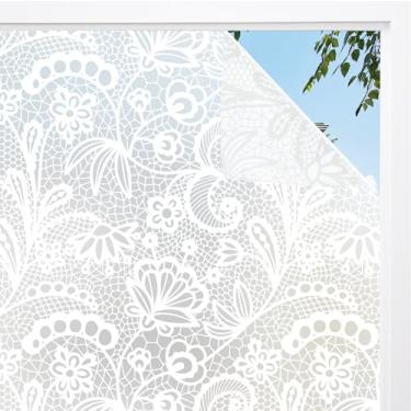 Imagem de DKTIE Película de privacidade para janela de banheiro, processo de estampagem a quente com textura de tela branca, película de privacidade bidirecional dia e noite, brilho de filtragem de proteção UV