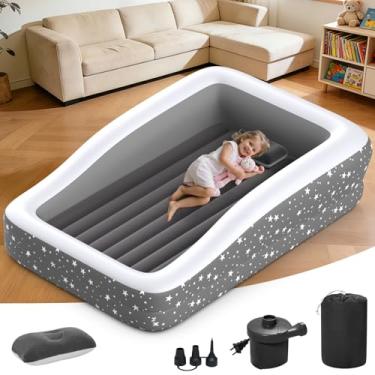 Imagem de Deeteck Cama inflável de viagem infantil com segurança de 3 lados, colchão de ar infantil grande, portátil para acampamento, viagem, uso doméstico (167 cm, cinza)