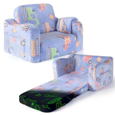 Imagem de snow mini Cadeira e sofá infantil, sofá dobrável 2 em 1, cadeiras conversíveis para crianças de sofá confortável para espreguiçadeira com recurso que brilha no escuro com cobertor