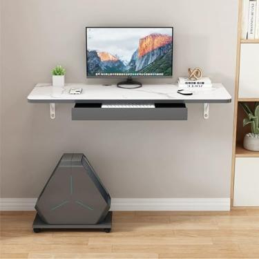 Imagem de Mesa flutuante, mesa de laptop de madeira montada na parede, estação de trabalho multifuncional em casa para economia de espaço (100 cm, branco + cinza)