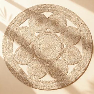 Imagem de Craft Trade Tapete trançado à mão de juta, tapete boho reversível para ambientes internos e externos, tapete bege rústico para quarto, sala de estar, pátio, jantar, cozinha e espaços internos de alto