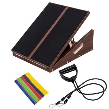 Imagem de ABCDLIFE Placa inclinada profissional 2 em 1 para alongamento de panturrilha e prancha de equilíbrio Placa inclinada de madeira ajustável no tornozelo para agachamentos Placa inclinada para