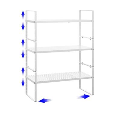 Imagem de KIKIBRO Rack expansível empilhável contador organizador de temperos prateleira despensa prateleira armário prateleiras de armazenamento banheiro cozinha sala de estudo acessórios 36 kg resistente branco pequeno pacote com 3