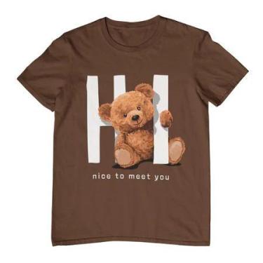 Imagem de Camiseta Feminina Masculina Estampa Urso Hi Nice To Meet You Algodão S