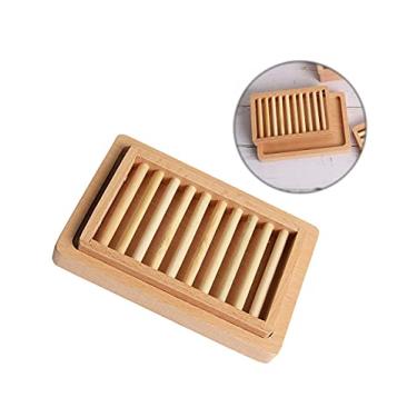 Imagem de Home Bamboo Wood Soap Box Holder, Double Layer Draining Soap Box Hand Craft Bathtub Shower Dish Accessories Keeps Soap Dry…