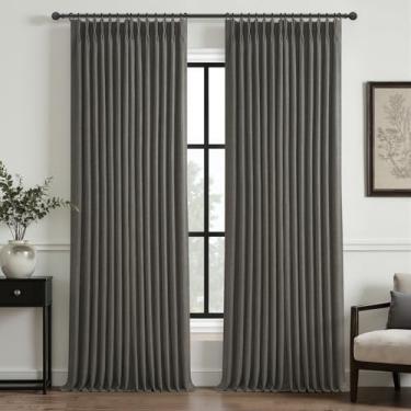 Imagem de Conjunto de 2 painéis de cortinas virais plissadas Memory Trained Pinch para sala de estar, 2 painéis, cinza escuro blecaute de camada dupla de linho, privacidade térmica, redução de ruído, elegante
