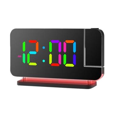 Imagem de Relógio Eletrônico LED RGB Luz Noturna Despertador Decoração para Casa de Projeção com Ambiente Superfície Efeito Espelho