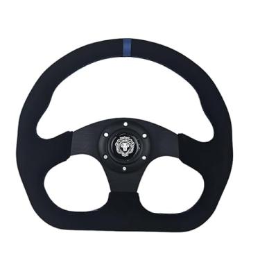 Imagem de Newworldmotoring Volante Em Formato D De 12,5" Couro Camurça Alcantara Estilo Corrida Com Costura Azul E Sem Buzina