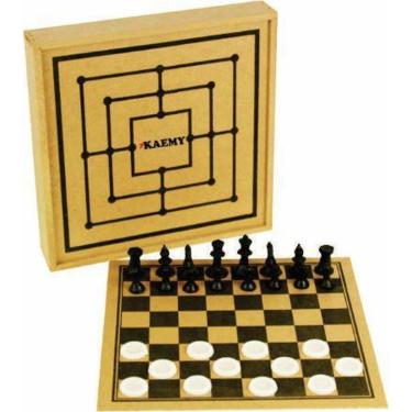 Imagem de Xadrez,Dama e Trilha No Estojo de Madeira Kaemy-Unissex