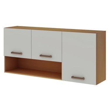 Imagem de Armário Aéreo P- Cozinha Essência C- 3 Portas E 1 Nicho 120cm Freijo-white Laca - Genialflex