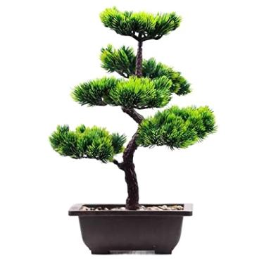 Imagem de Bonsai artificial artificial pinheiro simulação bonsai planta verde vaso de cerâmica interior sala de estar mesa escritório decoração árvore falsa