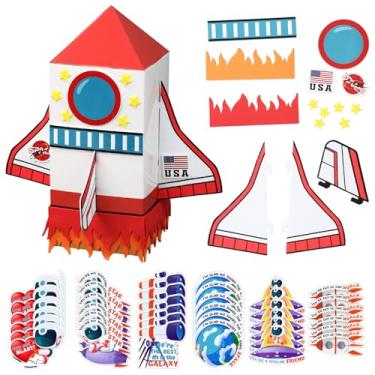 Imagem de Pasimy Valentines DIY Mailbox for Kids with 33 Greeting Cards Valentine's Day Card Box for School Classroom Boys Girls Gifts Exchange, Kids Gift to Party Favor Sets(Rocket)