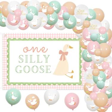 Imagem de One Silly Goose Kit de guirlanda de balão de 1º aniversário, decoração de festa de 1º aniversário de ganso pato fazenda celeiro 1º aniversário suprimentos para festa