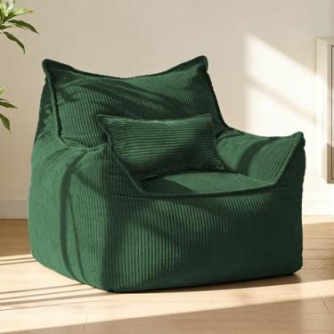 Imagem de Tycdiose Cadeiras de pufe grandes com enchimento de esponja triturada de memória para adultos e adolescentes, poltrona de sofá grande de veludo cotelê confortável para leitura, quarto, sala de estar