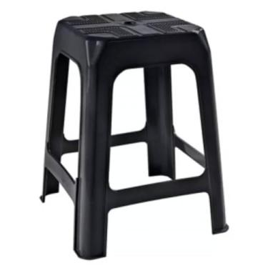 Imagem de Banqueta de Plástico Preta Banquinho Empilhável