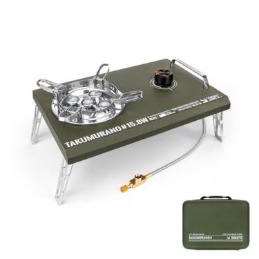 Imagem de AirOka Fogão de acampamento a propano, fogão a gás dobrável de mesa e embutido, fogão a gás doméstico com alça de transporte, fogão de cozinha para acampamento ao ar livre, 15800W, verde