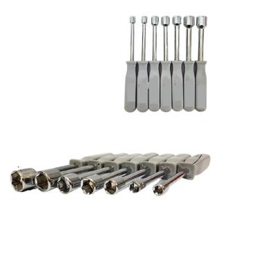 Imagem de Kit Chaves Canhao Jogo 7 Peças Twsiter Vazada Profissional Aco 5 A 12mm Soquete Sextavada Fenda Pito