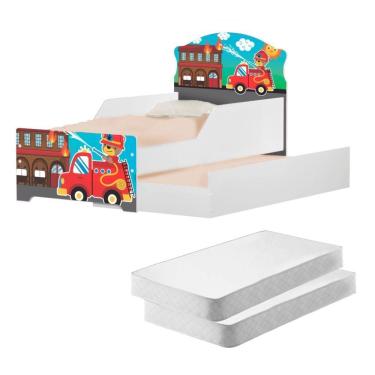 Imagem de Mini Cama Infantil Com Auxiliar Bombeiro Com Colchões