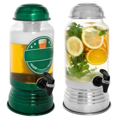 Imagem de Kit Chopeira de Vidro Com Dispenser e Suqueira Grande Com Torneira Tampa Jarra Bebidas Suco Torre Chopp Bar Beer Churras(1 Chopeira Verde + 1 Suqueira)