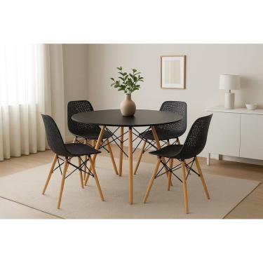 Imagem de Kit Mesa Jantar Eiffel 100cm + 4 Cadeiras Colmeia Charles Eames, Preto