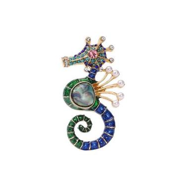 Imagem de Broche Pin Vintage Seahorse com cristais e pérolas coloridas - yiweisa