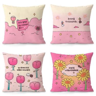 Imagem de Conjunto de fronhas Cute Cartoon Floral Pink Plush x4 35x35cm - yiweis