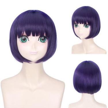 Imagem de Peruca de cosplay curta Purple Bob 30cm com franja reta - yiweisai