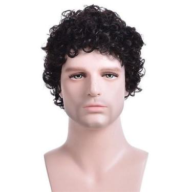 Imagem de Peruca curta preta encaracolada, cosplay, cabelo sintético de 15 cm pa
