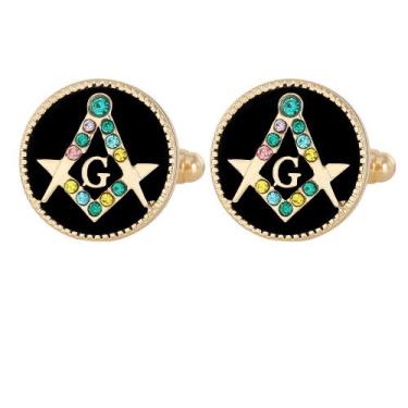 Imagem de Abotoaduras maçônicas banhadas a ouro com pedras preciosas coloridas p