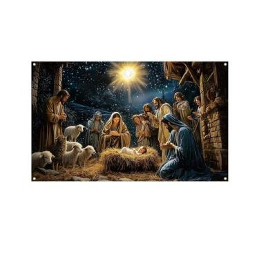 Imagem de Tapeçaria para pendurar na parede Presépio de Natal 180x110cm - yiweis