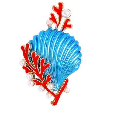 Imagem de Alfinetes de broche Ocean Shell com detalhes em coral e pérola - Yiwei
