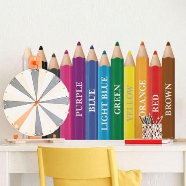 Imagem de Adesivos de parede, papel de parede educativo, lápis de cor - yiweisai