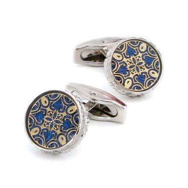 Imagem de Abotoaduras genéricas, elegantes, redondas para homens, azuis e dourad