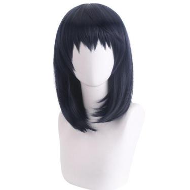 Imagem de Peruca de cosplay, anime, comprimento médio, azul escuro, cabelo em ca