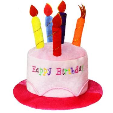 Imagem de Chapéu de festa Novelty Place Pink Plush Happy Birthday Cake