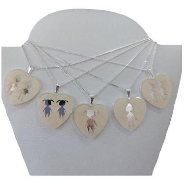 Imagem de Colar C/ Pingente Madre Pérola Coração Menino Menina Filhos - De Castr