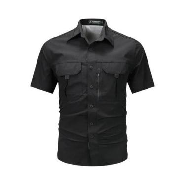 Imagem de Camisa Masculina De Seda Gelada De Secagem Rápida Manga Curta Com Lape