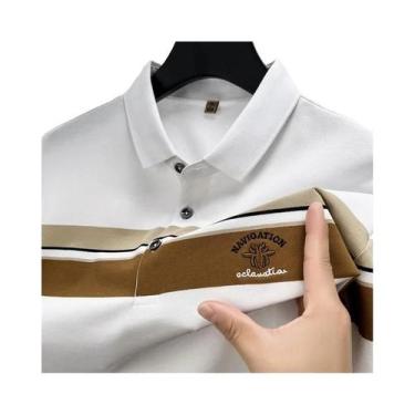 Imagem de Camisa Polo Listrada Masculina De Verão 2024, Moda Respirável Em Seda 