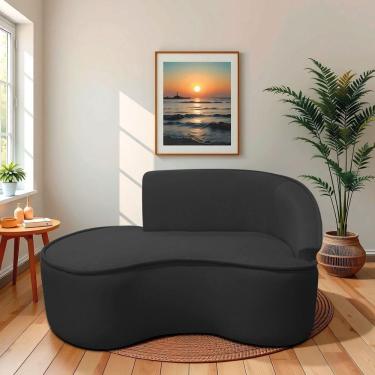 Imagem de Divã Recamier Curvo Sala De Estar Recepção Marrocos 150cm Lado Esquerdo Bouclé Preto