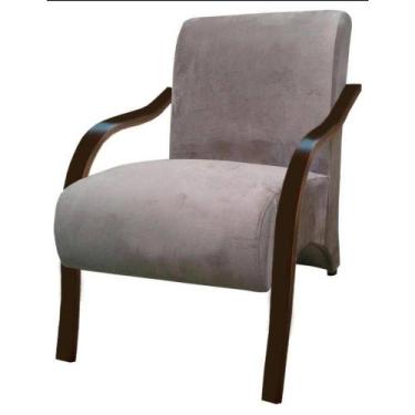 Imagem de Poltrona Vênus Suede Bege 01 Lugar Braço Madeira - D SALLA