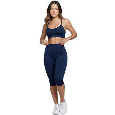 Imagem de Conjunto Top Alça Fina Bermuda Ciclista Vekyo Roupa Para Academia Moda