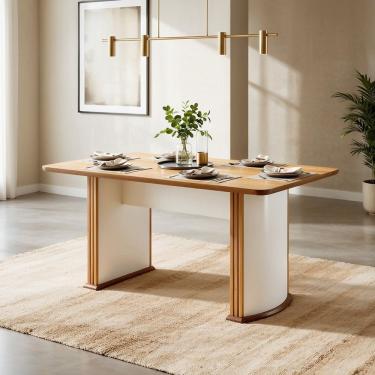 Imagem de Mesa de Jantar 6 Lugares Retangular Tampo Mdf 160x80cm Maia Cinamomo/Off White