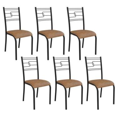 Imagem de Kit 6 Cadeiras Ella Estrutura em Aço Preto e Tecido Jambo - Casa e Com