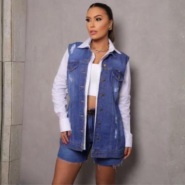 Imagem de Colete Jeans Maxi Feminina Revanche Cordova Azul, P