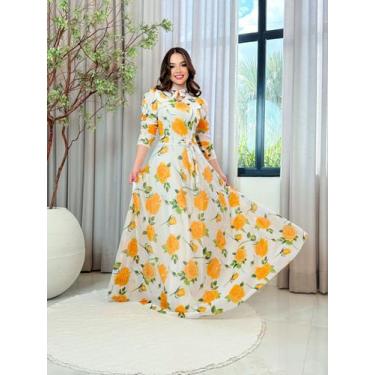Imagem de Vestido Longo Tule Floral Terra Prometida Cor:BrancoTamanho:P, Branco,